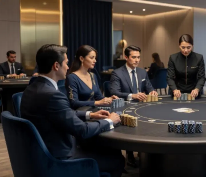 Ekskluzywny wieczór pokerowy podczas eventu firmowego w eleganckiej oprawie.