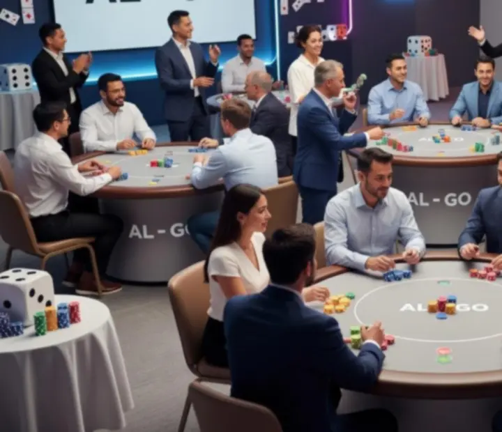 Uczestnicy towarzyskiego turnieju pokerowego podczas eleganckiego eventu.