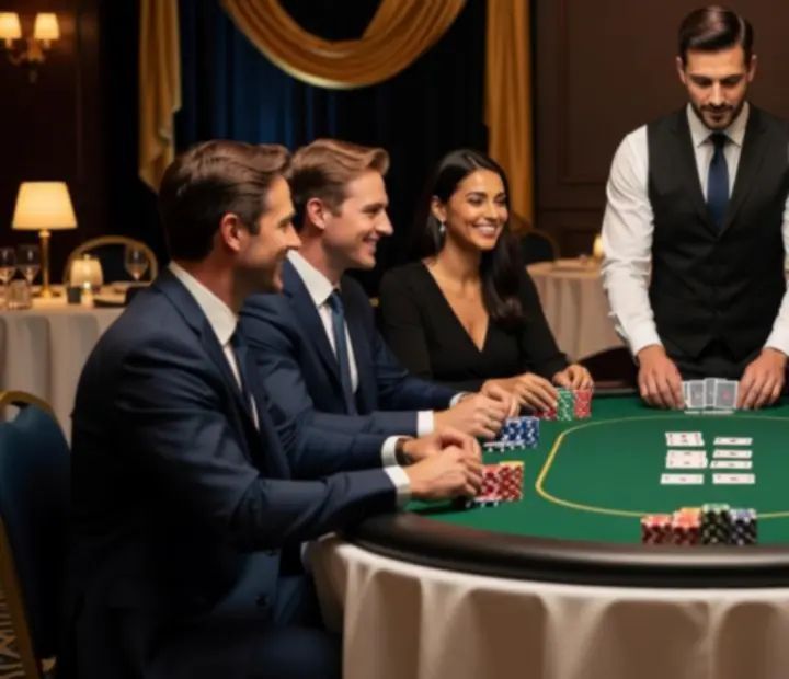 Stół do pokera rekreacyjnego podczas eleganckiego eventu tematycznego